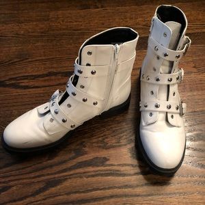 G by Guess: white ankle combat boots. Size 10M